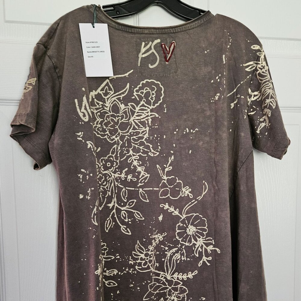 Caite Kyla Brigette Dress Embroidered XSmall Dark Gr T Shirt Long Top NWT - Picture 2 of 10